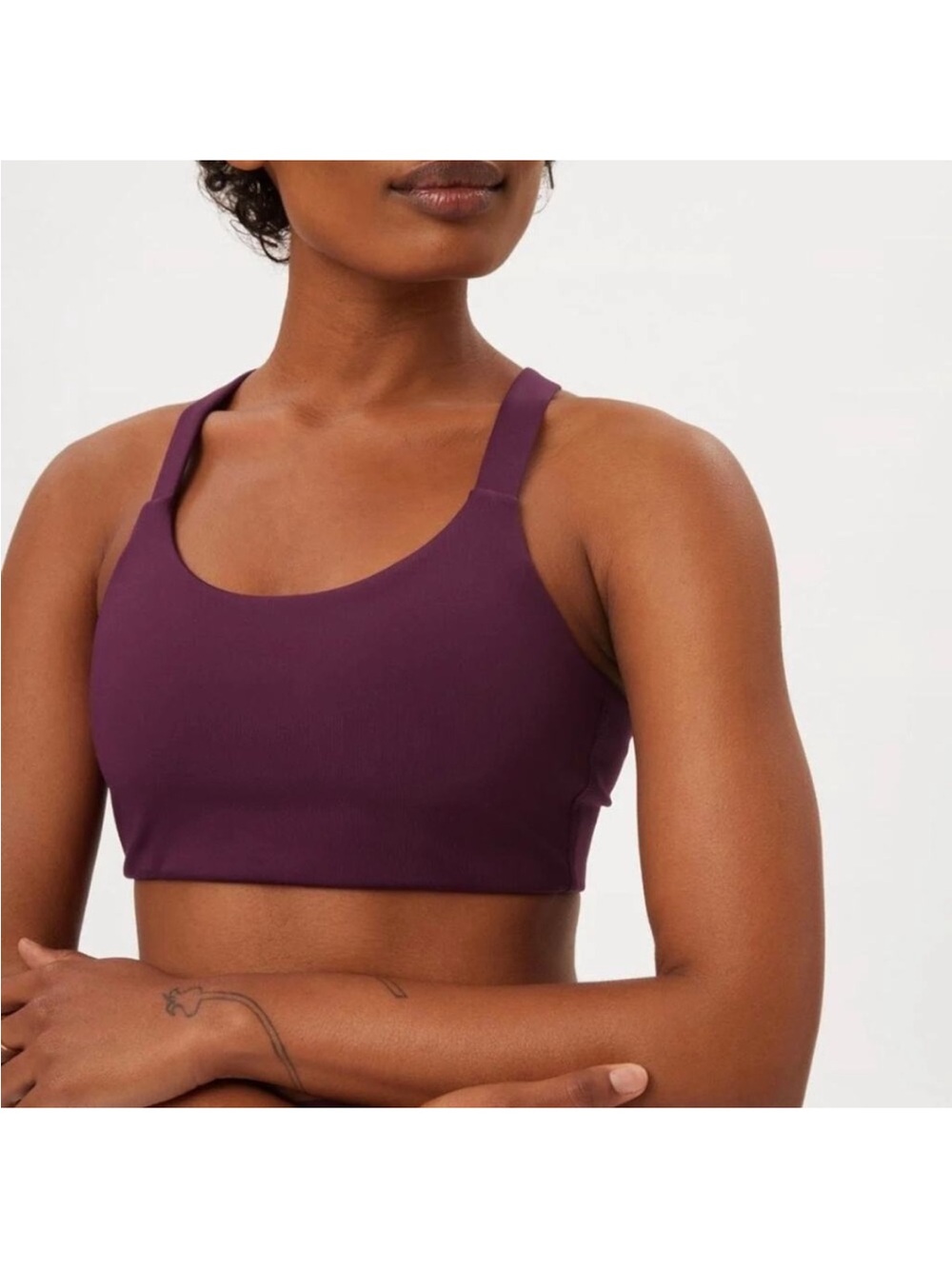 Girlfriend Collective Lou Scoop Neck V Back Sports Bra Deep Plum Purple M EUC
